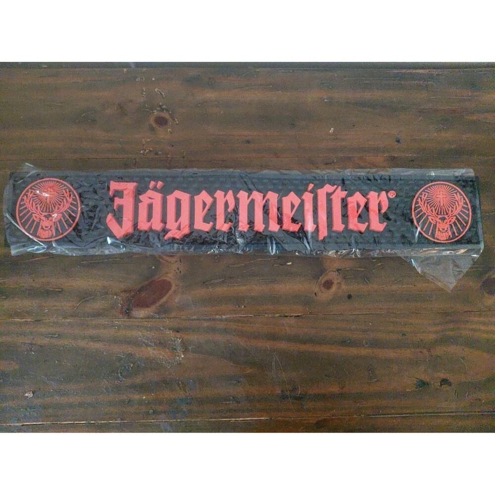Jagermeister Rubber Bar Mat Rail Runner Heavy Duty 22"x3.25" Orange Black New